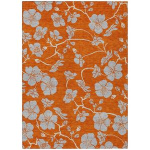 HomeRoots 9' X 12' Vibrant Orange and Gray Floral Area Rug - Washable, Durable Design for Indoor & Outdoor Use 600034