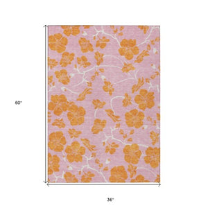 Homeroots 3' Black And Gold Floral Washable Area Rug For Indoor And Outdoor Use – Durable And Stylish Design 3' X 5' Polyester 600036