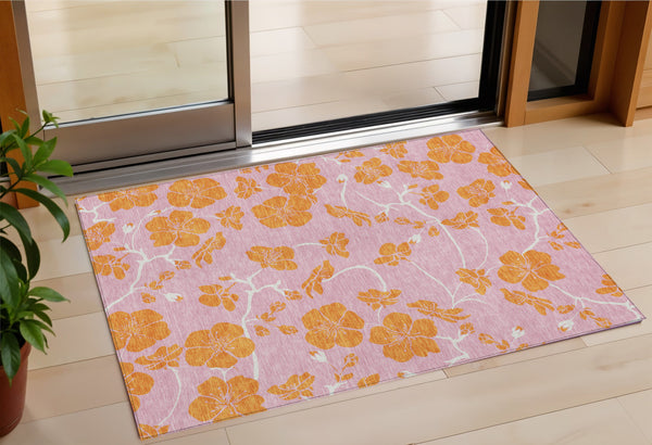 Homeroots 3' Black And Gold Floral Washable Area Rug For Indoor And Outdoor Use – Durable And Stylish Design 3' X 5' Polyester 600036