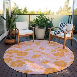 Homeroots 3' Black And Gold Floral Washable Area Rug For Indoor And Outdoor Use – Durable And Stylish Design 8' Round Polyester 600038