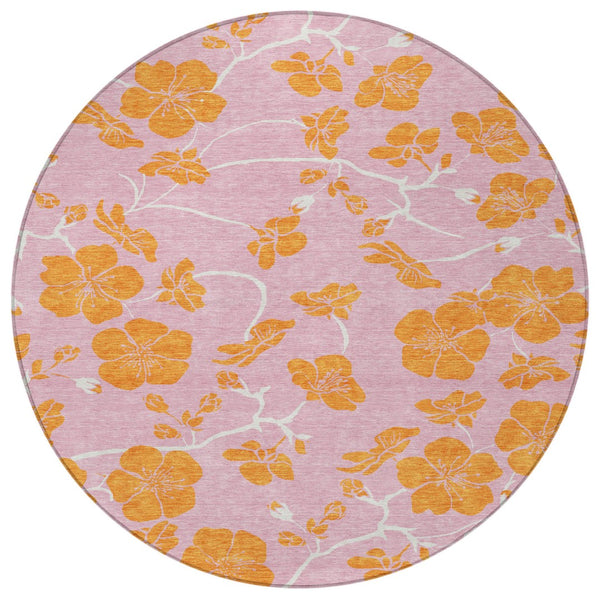 Homeroots 3' Black And Gold Floral Washable Area Rug For Indoor And Outdoor Use – Durable And Stylish Design 8' Round Polyester 600038