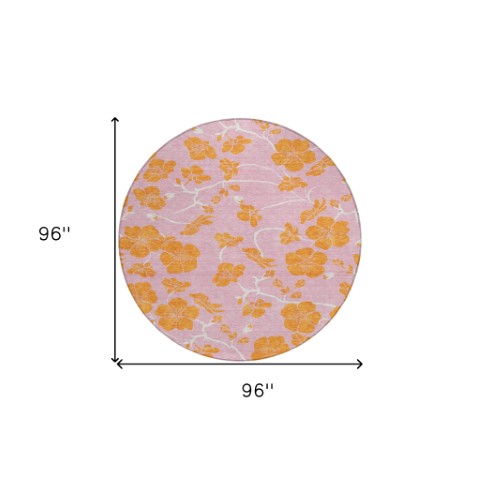 Homeroots 3' Black And Gold Floral Washable Area Rug For Indoor And Outdoor Use – Durable And Stylish Design 8' Round Polyester 600038