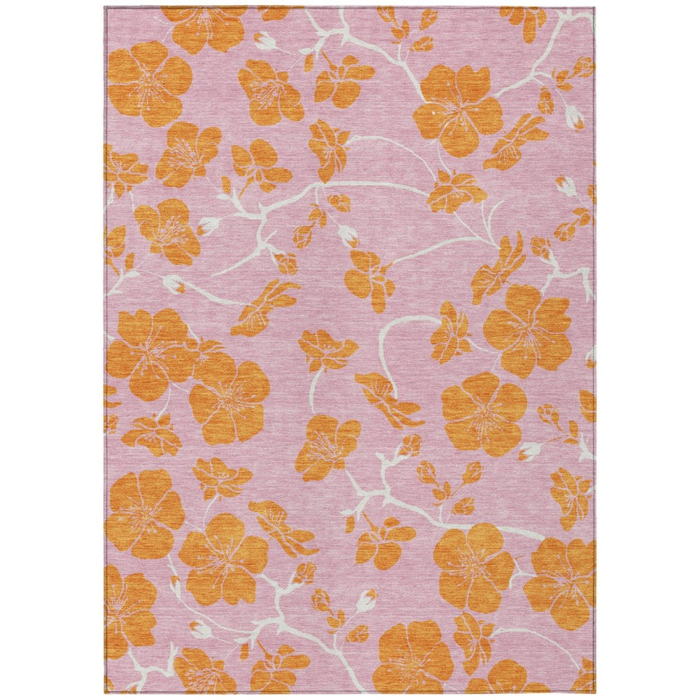 HomeRoots 9' X 12' Pink and Copper Floral Area Rug - Washable, Durable, Stylish for Indoor & Outdoor Spaces 600040