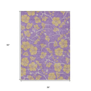 Homeroots 3' Black And Gold Floral Washable Area Rug For Indoor And Outdoor Use – Durable And Stylish Design 3' X 5' Polyester 600042