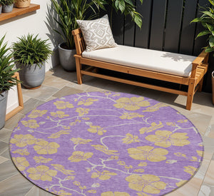 Homeroots 3' Black And Gold Floral Washable Area Rug For Indoor And Outdoor Use – Durable And Stylish Design 8' Round Polyester 600044