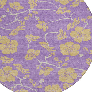 Homeroots 3' Black And Gold Floral Washable Area Rug For Indoor And Outdoor Use – Durable And Stylish Design 8' Round Polyester 600044