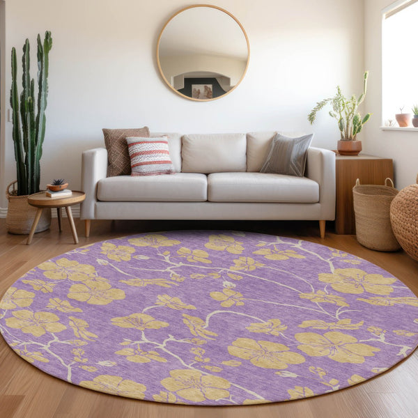 Homeroots 3' Black And Gold Floral Washable Area Rug For Indoor And Outdoor Use – Durable And Stylish Design 8' Round Polyester 600044