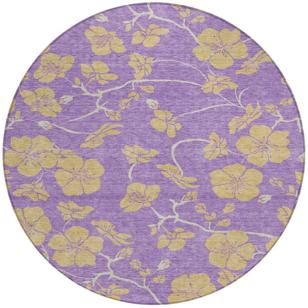 Homeroots 3' Black And Gold Floral Washable Area Rug For Indoor And Outdoor Use – Durable And Stylish Design 8' Round Polyester 600044