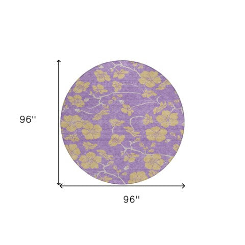 Homeroots 3' Black And Gold Floral Washable Area Rug For Indoor And Outdoor Use – Durable And Stylish Design 8' Round Polyester 600044