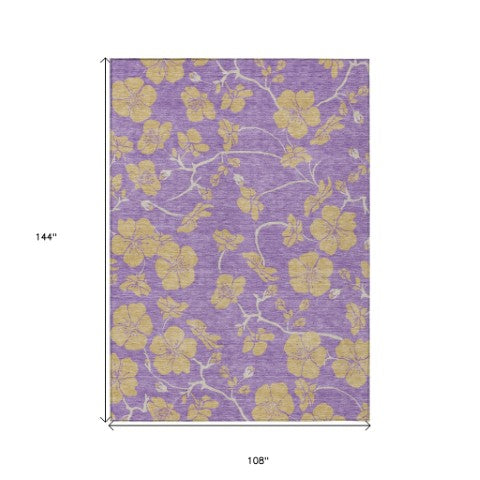 Homeroots 3' Black And Gold Floral Washable Area Rug For Indoor And Outdoor Use – Durable And Stylish Design 9' X 12' Polyester 600046