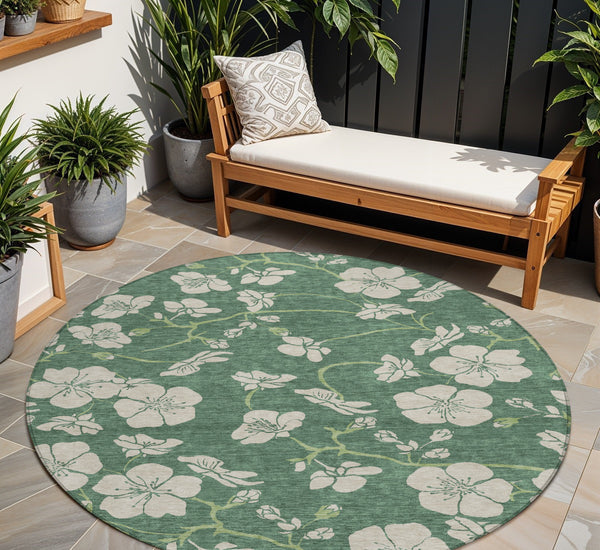 Homeroots 3' Black And Gold Floral Washable Area Rug For Indoor And Outdoor Use – Durable And Stylish Design 8' Round Polyester 600050