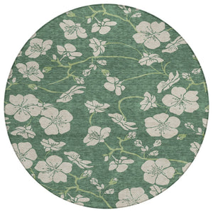 HomeRoots 5' Sage and Ivory Floral Area Rug - Durable, Washable Indoor-Outdoor Design for Stylish Spaces 8' Round 600050