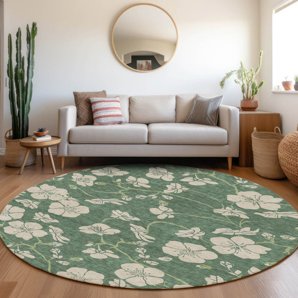 Homeroots 3' Black And Gold Floral Washable Area Rug For Indoor And Outdoor Use – Durable And Stylish Design 8' Round Polyester 600050
