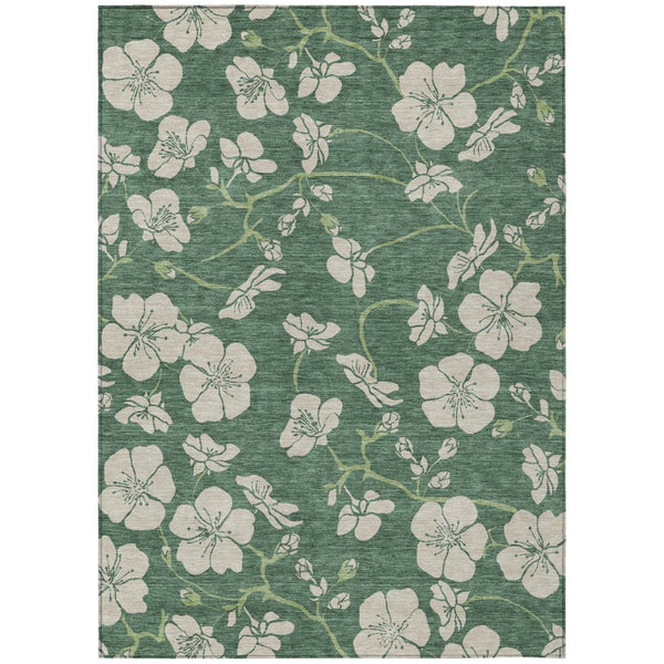HomeRoots 9' X 12' Sage and Ivory Floral Area Rug - Stylish, Washable Design for Indoor & Outdoor Elegance 600052