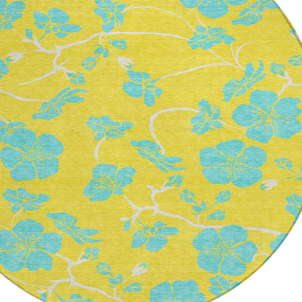 Homeroots 3' Black And Gold Floral Washable Area Rug For Indoor And Outdoor Use – Durable And Stylish Design 8' Round Polyester 600056