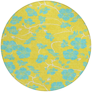 Homeroots 3' Black And Gold Floral Washable Area Rug For Indoor And Outdoor Use – Durable And Stylish Design 8' Round Polyester 600056