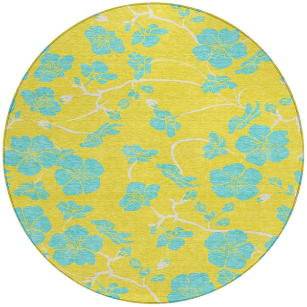 Homeroots 3' Black And Gold Floral Washable Area Rug For Indoor And Outdoor Use – Durable And Stylish Design 8' Round Polyester 600056