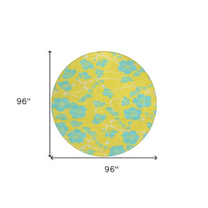 Homeroots 3' Black And Gold Floral Washable Area Rug For Indoor And Outdoor Use – Durable And Stylish Design 8' Round Polyester 600056