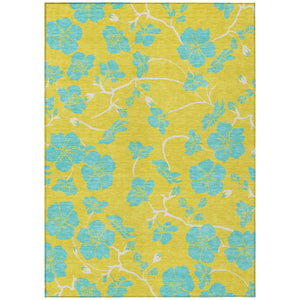 HomeRoots 5' Bright Yellow and Aqua Floral Area Rug - Stylish, Washable, Indoor/Outdoor Decor for Any Space 10' X 14' 600059