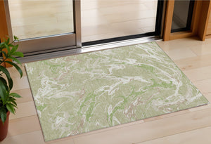 Homeroots 3' Artichoke Green And Ivory Abstract Washable Rug For Indoor And Outdoor Use - Stylish And Durable 3' X 5' Polyester 600060