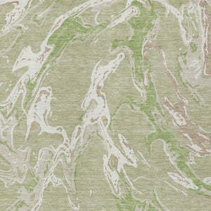 Homeroots 3' Artichoke Green And Ivory Abstract Washable Rug For Indoor And Outdoor Use - Stylish And Durable 3' X 5' Polyester 600060