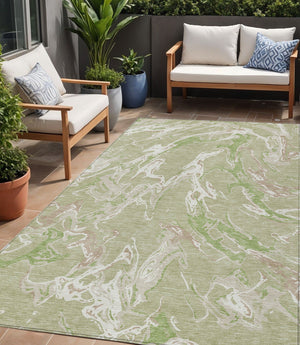 Homeroots 3' Artichoke Green And Ivory Abstract Washable Rug For Indoor And Outdoor Use - Stylish And Durable 5' X 8' Polyester 600061