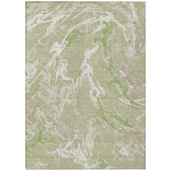 HomeRoots 5' Artichoke Green and Ivory Abstract Washable Area Rug for Indoor and Outdoor Elegance 5' X 8' 600061
