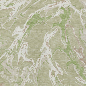 Homeroots 3' Artichoke Green And Ivory Abstract Washable Rug For Indoor And Outdoor Use - Stylish And Durable 5' X 8' Polyester 600061