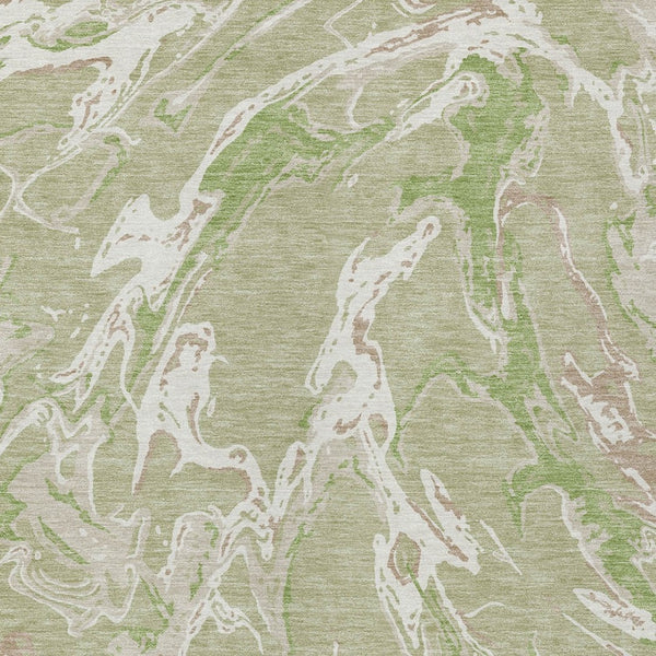 Homeroots 3' Artichoke Green And Ivory Abstract Washable Rug For Indoor And Outdoor Use - Stylish And Durable 5' X 8' Polyester 600061