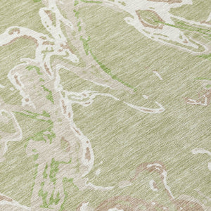 Homeroots 3' Artichoke Green And Ivory Abstract Washable Rug For Indoor And Outdoor Use - Stylish And Durable 5' X 8' Polyester 600061
