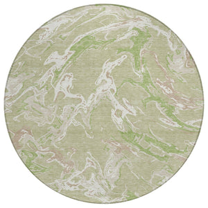 HomeRoots 5' Artichoke Green and Ivory Abstract Washable Area Rug for Indoor and Outdoor Elegance 8' Round 600062