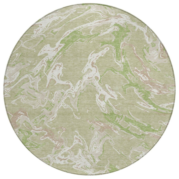 HomeRoots 5' Artichoke Green and Ivory Abstract Washable Area Rug for Indoor and Outdoor Elegance 8' Round 600062