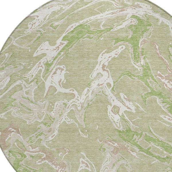 Homeroots 3' Artichoke Green And Ivory Abstract Washable Rug For Indoor And Outdoor Use - Stylish And Durable 8' Round Polyester 600062