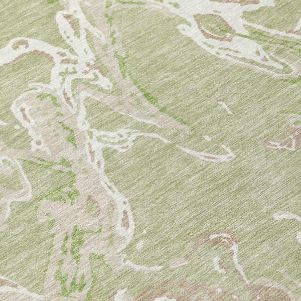 Homeroots 3' Artichoke Green And Ivory Abstract Washable Rug For Indoor And Outdoor Use - Stylish And Durable 8' Round Polyester 600062