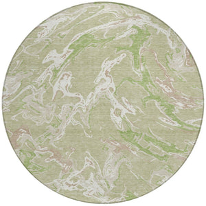 Homeroots 3' Artichoke Green And Ivory Abstract Washable Rug For Indoor And Outdoor Use - Stylish And Durable 8' Round Polyester 600062