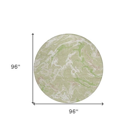 Homeroots 3' Artichoke Green And Ivory Abstract Washable Rug For Indoor And Outdoor Use - Stylish And Durable 8' Round Polyester 600062
