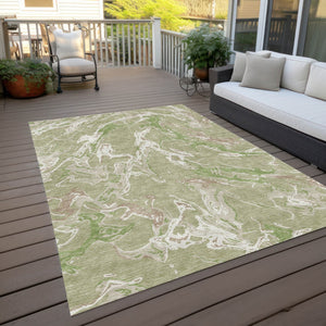 Homeroots 3' Artichoke Green And Ivory Abstract Washable Rug For Indoor And Outdoor Use - Stylish And Durable 8' X 10' Polyester 600063