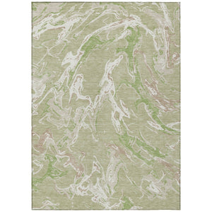 HomeRoots 5' Artichoke Green and Ivory Abstract Washable Area Rug for Indoor and Outdoor Elegance 8' X 10' 600063