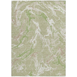 Homeroots 3' Artichoke Green And Ivory Abstract Washable Rug For Indoor And Outdoor Use - Stylish And Durable 8' X 10' Polyester 600063