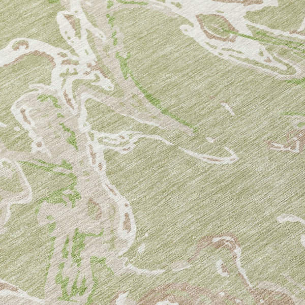 Homeroots 3' Artichoke Green And Ivory Abstract Washable Rug For Indoor And Outdoor Use - Stylish And Durable 8' X 10' Polyester 600063