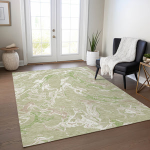 Homeroots 3' Artichoke Green And Ivory Abstract Washable Rug For Indoor And Outdoor Use - Stylish And Durable 8' X 10' Polyester 600063