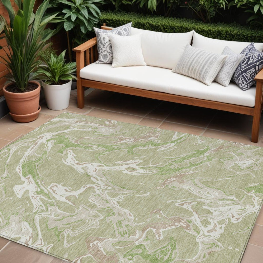 HomeRoots 9' X 12' Stylish Artichoke Green & Ivory Abstract Rug – Durable, Machine Washable for Indoor/Outdoor Use 600064
