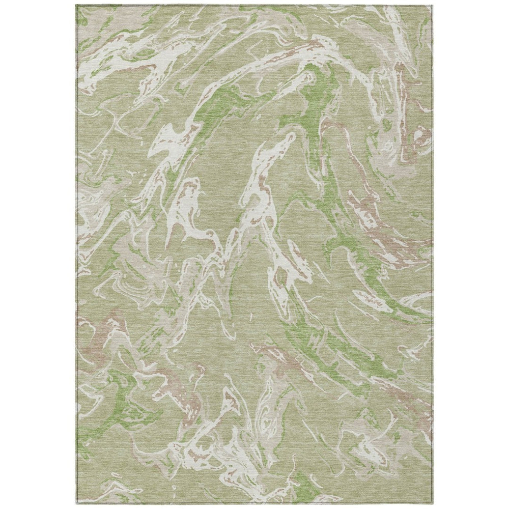 HomeRoots 9' X 12' Stylish Artichoke Green & Ivory Abstract Rug – Durable, Machine Washable for Indoor/Outdoor Use 600064