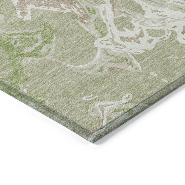 Homeroots 3' Artichoke Green And Ivory Abstract Washable Rug For Indoor And Outdoor Use - Stylish And Durable 9' X 12' Polyester 600064
