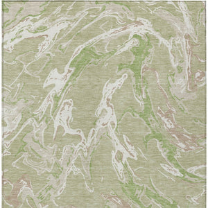 Homeroots 3' Artichoke Green And Ivory Abstract Washable Rug For Indoor And Outdoor Use - Stylish And Durable 9' X 12' Polyester 600064