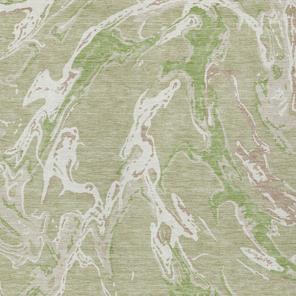 Homeroots 3' Artichoke Green And Ivory Abstract Washable Rug For Indoor And Outdoor Use - Stylish And Durable 10' X 14' Polyester 600065