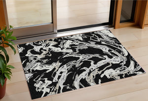 Homeroots 3' Artichoke Green And Ivory Abstract Washable Rug For Indoor And Outdoor Use - Stylish And Durable 3' X 5' Polyester 600066