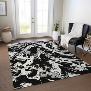 Homeroots 3' Artichoke Green And Ivory Abstract Washable Rug For Indoor And Outdoor Use - Stylish And Durable 3' X 5' Polyester 600066
