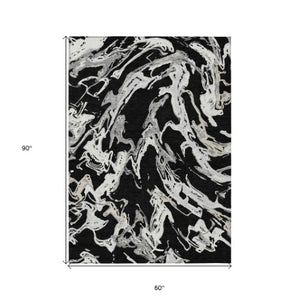 Homeroots 3' Artichoke Green And Ivory Abstract Washable Rug For Indoor And Outdoor Use - Stylish And Durable 5' X 8' Polyester 600067