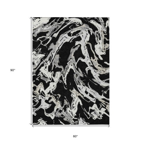 Homeroots 3' Artichoke Green And Ivory Abstract Washable Rug For Indoor And Outdoor Use - Stylish And Durable 5' X 8' Polyester 600067